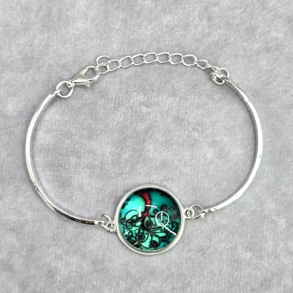 Silver Green Mood Tree Cuff Link Bracelet Fashion Jewelry‎ JB2-78